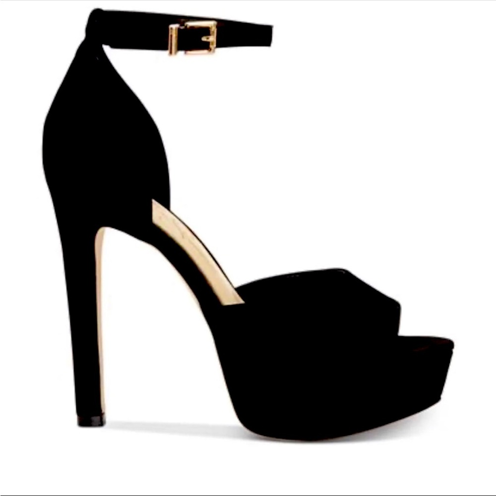 Jessica Simpson Beeya Black Lux Kid Suede Platform Heel Pump Sandals